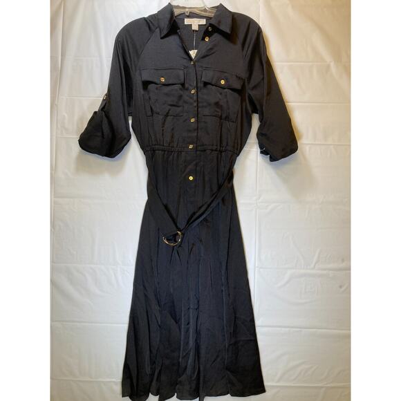 Michael Kors Roll-Sleeve Utility Dress Women's Black Belted Collared Small - Picture 1 of 14